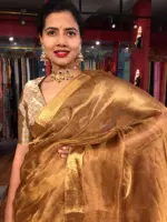 Antique Gold Pure Tissue Silk Saree - Image 6