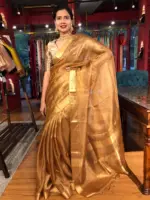 Antique Gold Pure Tissue Silk Saree - Image 7