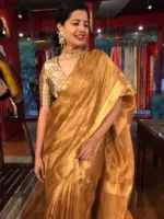 Antique Gold Pure Tissue Silk Saree - Image 4