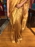 Antique Gold Pure Tissue Silk Saree - Image 5