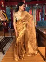 Antique Gold Pure Tissue Silk Saree - Image 2