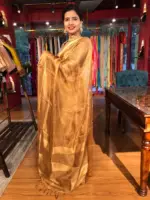 Antique Gold Pure Tissue Silk Saree - Image 3