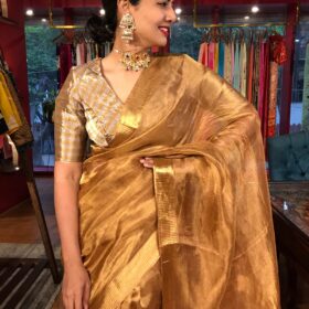 Antique Gold Pure Tissue Silk Saree