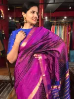 Magenta Mangalagiri Silk Saree in Gold Zari Chequered Pattern