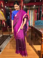Magenta Mangalagiri Silk Saree in Gold Zari Chequered Pattern - Image 3