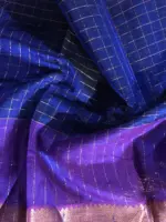 Magenta Mangalagiri Silk Saree in Gold Zari Chequered Pattern - Image 2