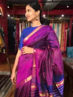 Magenta Mangalagiri Silk Saree in Gold Zari Chequered Pattern - Image 4