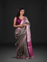 Blue Tissue Silk Saree with Beautiful Kalamkari Prints - Image 7