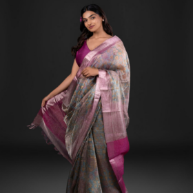 Blue Tissue Silk Saree with Beautiful Kalamkari Prints