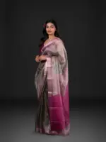 Blue Tissue Silk Saree with Beautiful Kalamkari Prints - Image 5