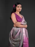 Blue Tissue Silk Saree with Beautiful Kalamkari Prints - Image 2