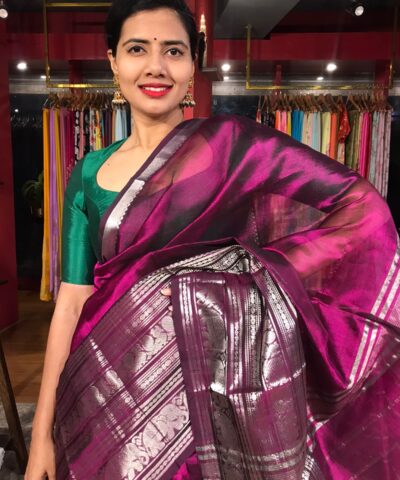 Magenta Mangalagiri Silk Saree with Kanchi Silk Border