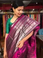 Magenta Mangalagiri Silk Saree with Kanchi Silk Border - Image 3