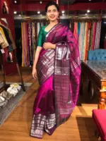 Magenta Mangalagiri Silk Saree with Kanchi Silk Border - Image 2