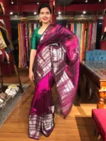 Magenta Mangalagiri Silk Saree with Kanchi Silk Border - Image 4