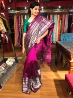 Magenta Mangalagiri Silk Saree with Kanchi Silk Border - Image 5