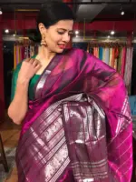 Magenta Mangalagiri Silk Saree with Kanchi Silk Border - Image 6