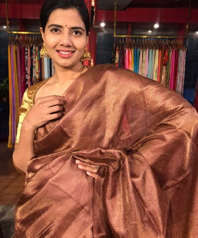 Coffee Brown Tussar Silk Saree with Tissue Silk Zari Weaves