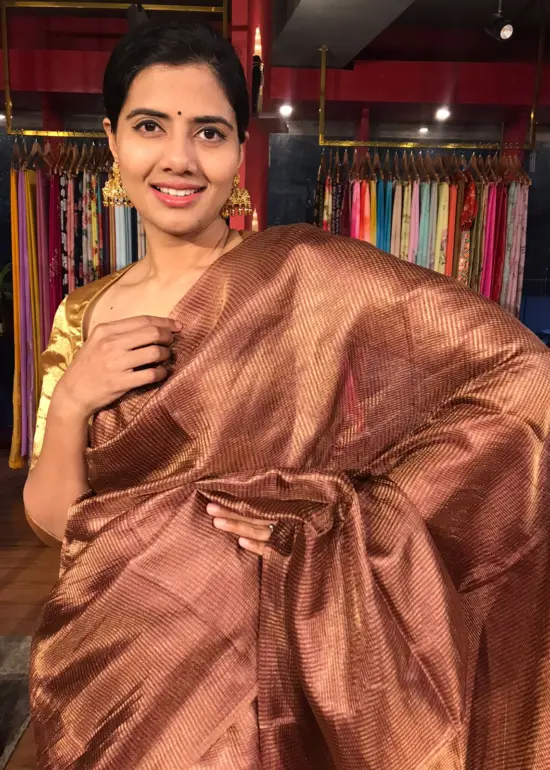 Coffee Brown Tussar Silk Saree with Tissue Silk Zari Weaves