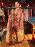 Coffee Brown Tussar Silk Saree with Tissue Silk Zari Weaves - Image 2