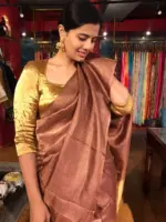 Coffee Brown Tussar Silk Saree with Tissue Silk Zari Weaves - Image 6