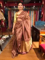 Coffee Brown Tussar Silk Saree with Tissue Silk Zari Weaves - Image 4