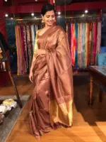 Coffee Brown Tussar Silk Saree with Tissue Silk Zari Weaves - Image 5