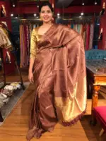 Coffee Brown Tussar Silk Saree with Tissue Silk Zari Weaves - Image 3