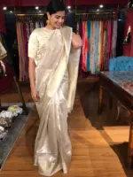 Silver Tissue Silk Saree with Gold and Silver Zari Buttis