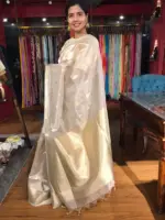Silver Tissue Silk Saree with Gold and Silver Zari Buttis - Image 3