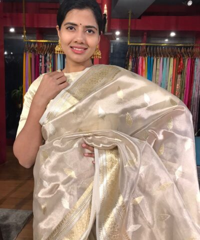 Gold Silver Tissue Silk Saree with Zari Buttis