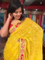 Yellow Georgette Saree Embroidered with Sequins and Florals