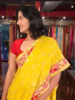 Yellow Georgette Saree Embroidered with Sequins and Florals - Image 2
