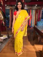 Yellow Georgette Saree Embroidered with Sequins and Florals - Image 3