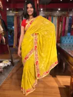 Yellow Georgette Saree Embroidered with Sequins and Florals - Image 4