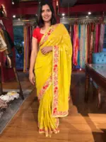 Yellow Georgette Saree Embroidered with Sequins and Florals - Image 6