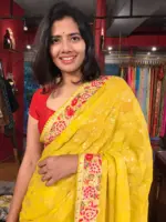 Yellow Georgette Saree Embroidered with Sequins and Florals - Image 5