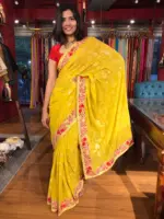 Yellow Georgette Saree Embroidered with Sequins and Florals - Image 7