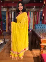Yellow Georgette Saree Embroidered with Sequins and Florals - Image 8