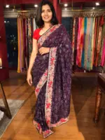 Purple Georgette Saree Embellished with Sequins and Floral Embroidery - Image 3