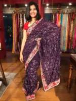 Purple Georgette Saree Embellished with Sequins and Floral Embroidery - Image 2