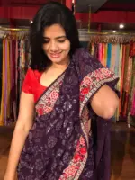 Purple Georgette Saree Embellished with Sequins and Floral Embroidery - Image 5