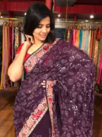 Purple Georgette Saree Embellished with Sequins and Floral Embroidery
