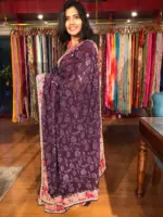 Purple Georgette Saree Embellished with Sequins and Floral Embroidery - Image 6