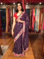 Purple Georgette Saree Embellished with Sequins and Floral Embroidery - Image 7