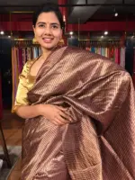 Coffee Brown Tussar Silk Saree with Gold Zari Striped Weaves