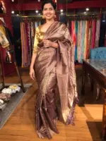 Coffee Brown Tussar Silk Saree with Gold Zari Striped Weaves - Image 6
