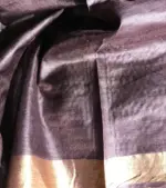 Coffee Brown Tussar Silk Saree with Gold Zari Striped Weaves - Image 7
