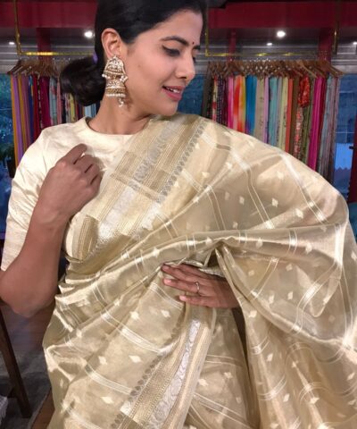 Gold Silver Tissue Silk Saree highlighted with Zari Buttis
