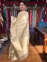 Gold Silver Tissue Silk Saree highlighted with Zari Buttis - Image 3